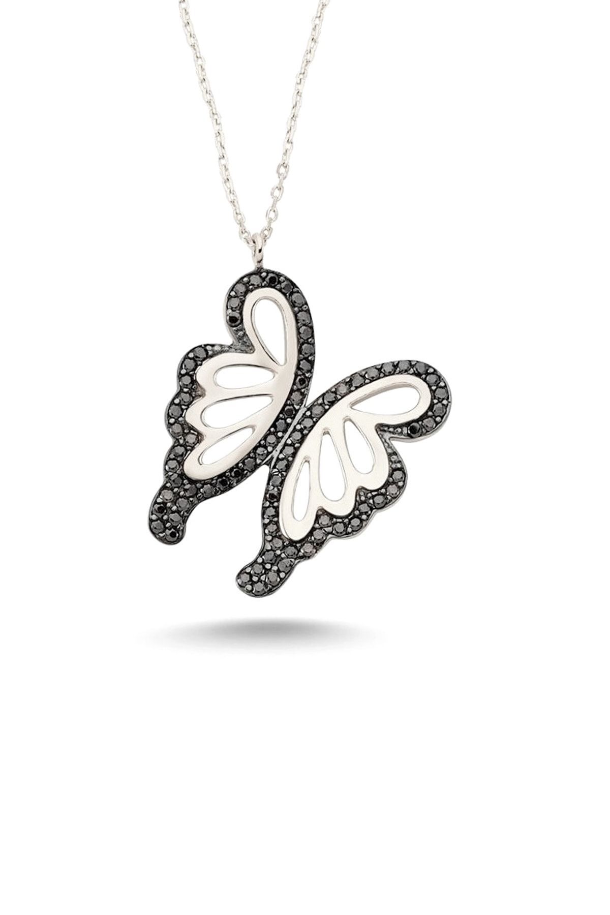 Kadın Siyah Oryantal Kelebek Kolye RMS19122