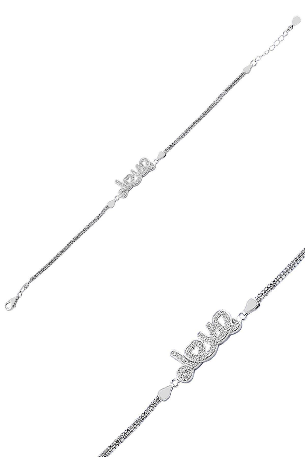 Love Yazılı Bileklik – 925 Ayar Gümüş, Rodyum Kaplama