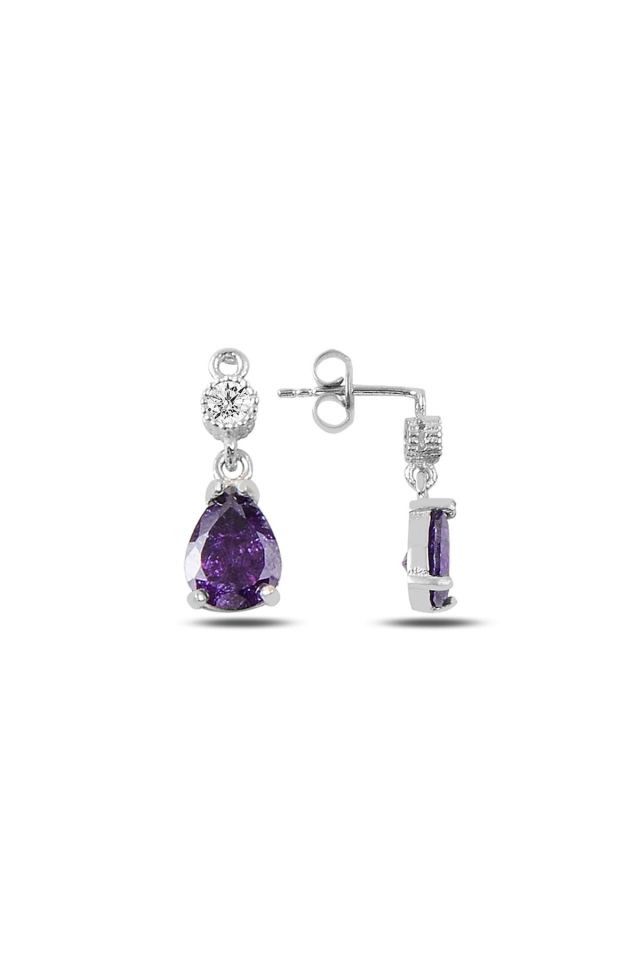 Kadın Mor Mor Damla Taşlı Sallantılı Küpe RGU50125