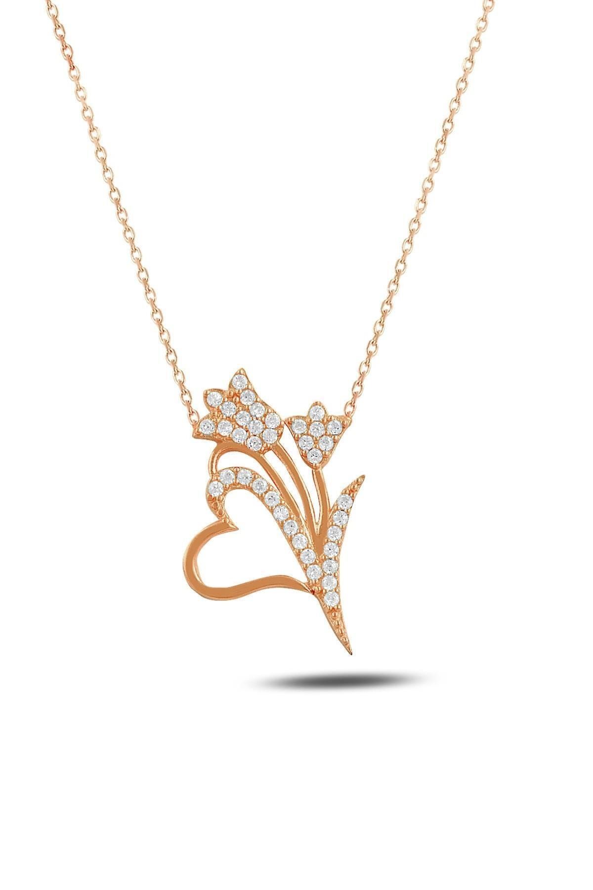 Kadın Rose Gold Laleler Kolye
