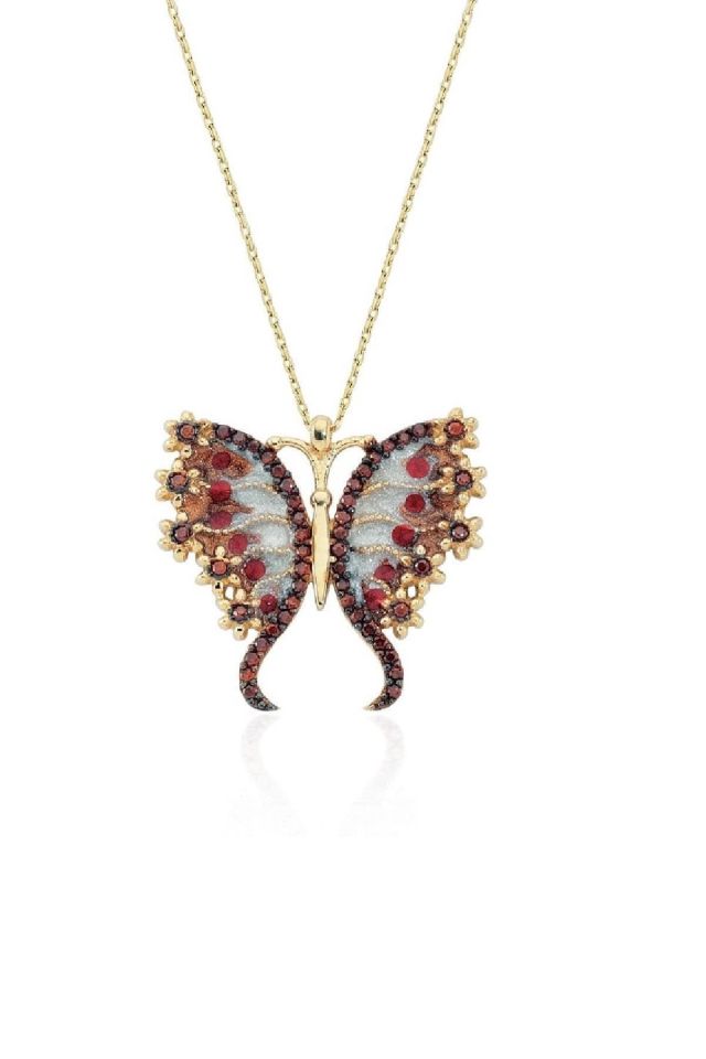 Rose Gold Kaplama Mine İşlemeli Bahar Kelebek Kolye – 925 Ayar Gümüş