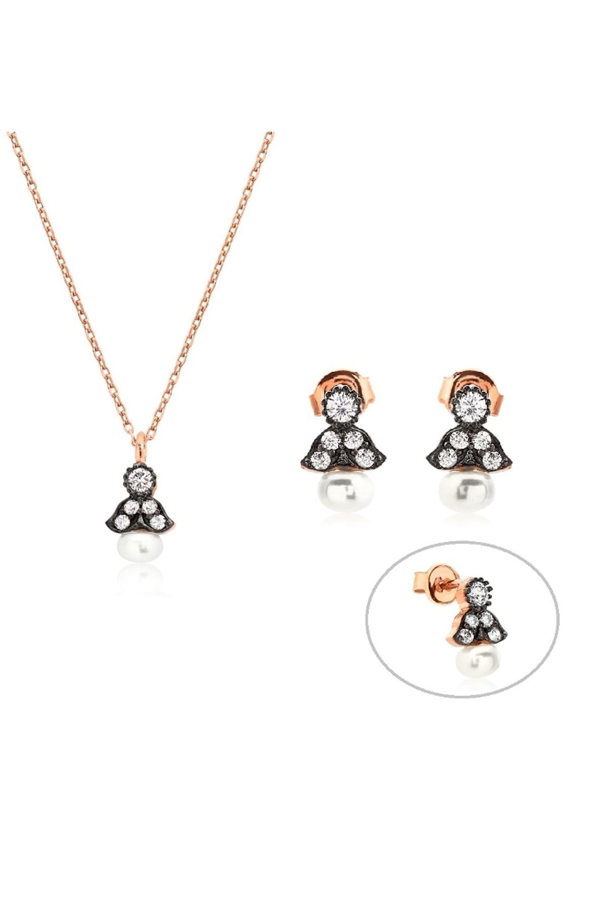 Kadın Elmas Montürlü İnci İkili Set RGS90032