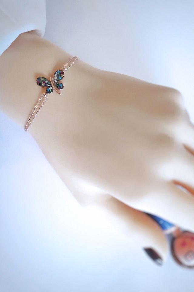 Mini Mix Kelebek Kolye Ve Bileklik Ikili Takı Seti _rose