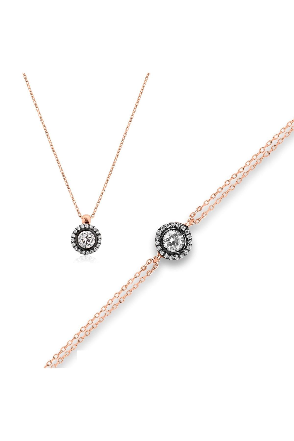 Kadın Elmas Montürlü Tektaş Kolye ve Bileklik Set RGS90057