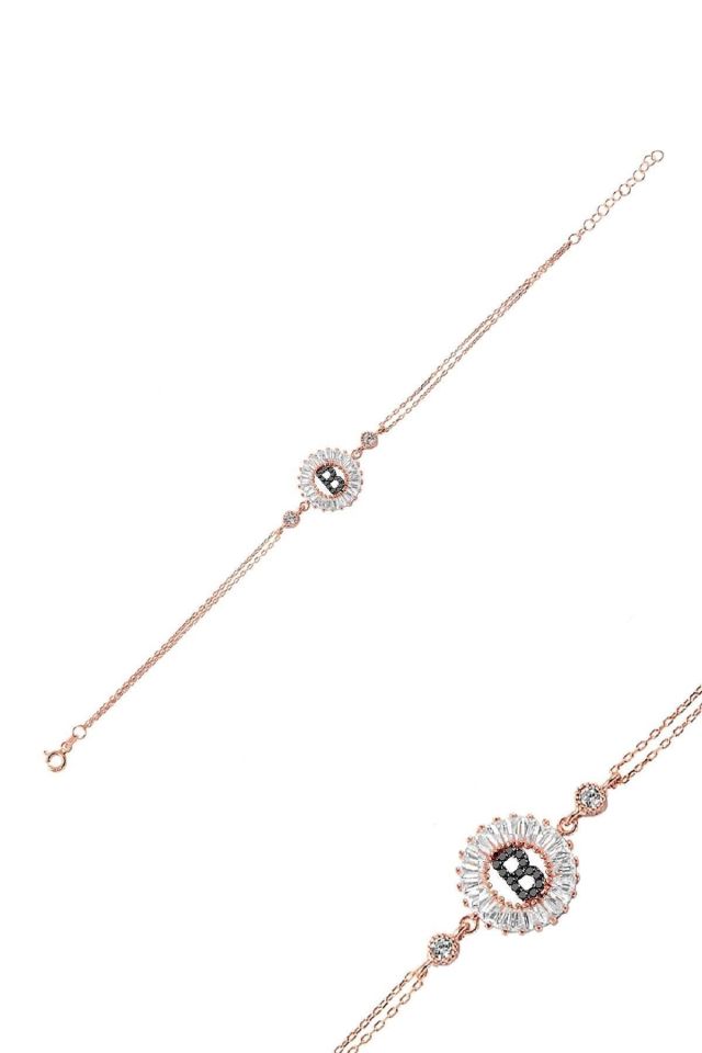 Öze Dönüş – B Harfi Gümüş Bileklik | Rose Gold Kaplamalı