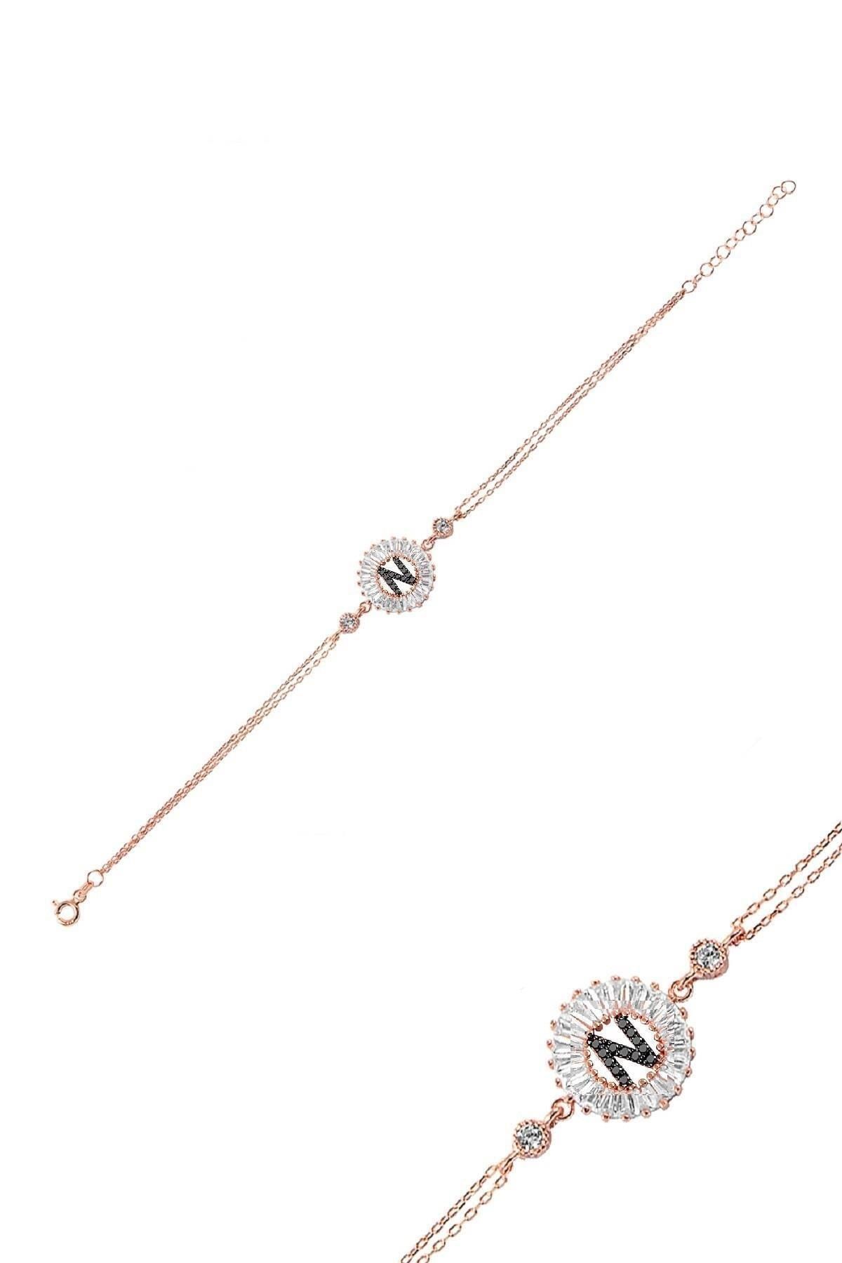 Öze Dönüş – N Harfi Gümüş Bileklik | Rose Gold Kaplamalı