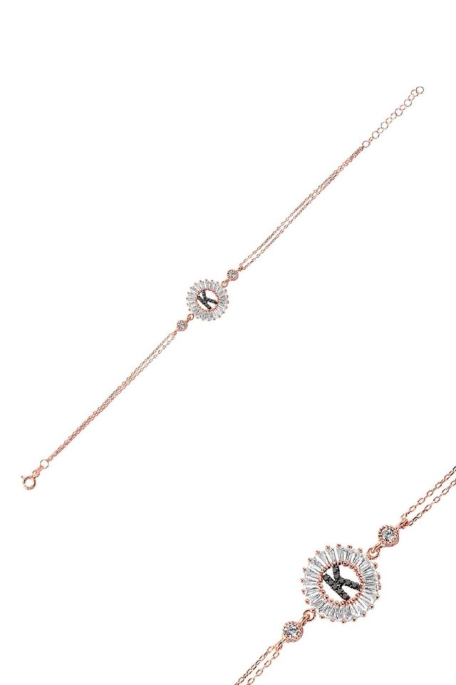 Öze Dönüş – K Harfi Gümüş Bileklik | Rose Gold Kaplamalı