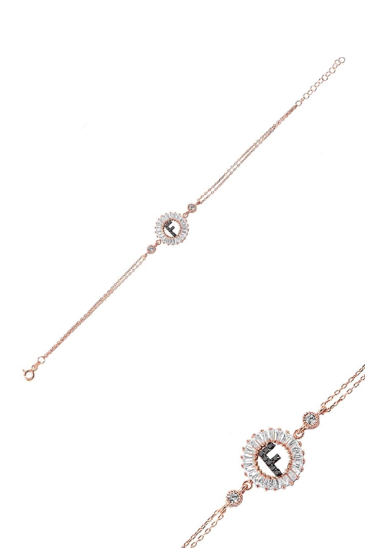 Öze Dönüş – F Harfi Gümüş Bileklik | Rose Gold Kaplamalı