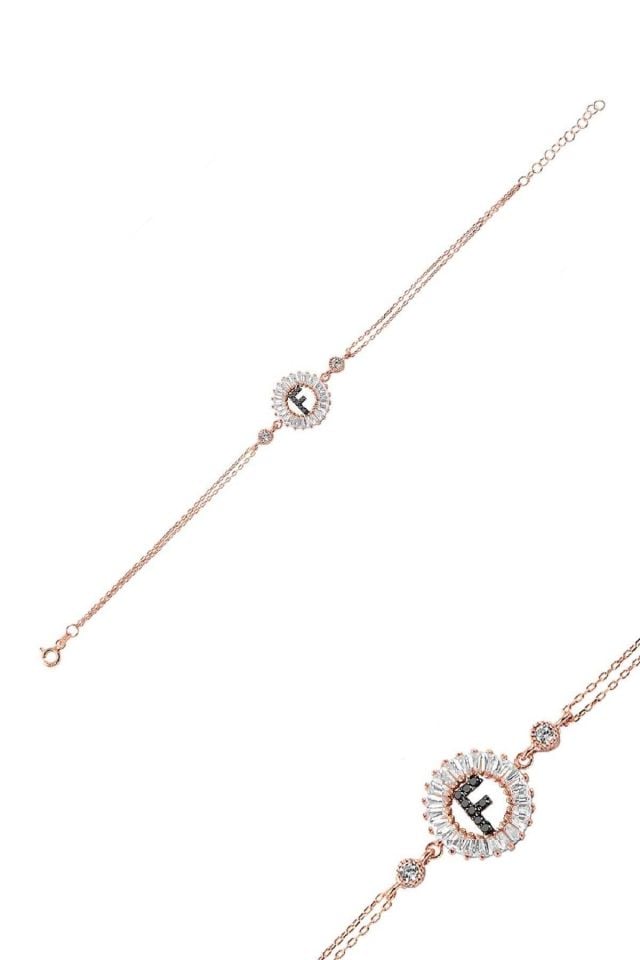 Öze Dönüş – F Harfi Gümüş Bileklik | Rose Gold Kaplamalı