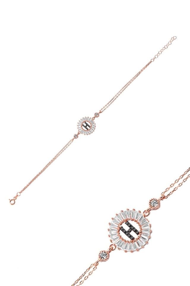 Öze Dönüş – H Harfi Gümüş Bileklik | Rose Gold Kaplamalı