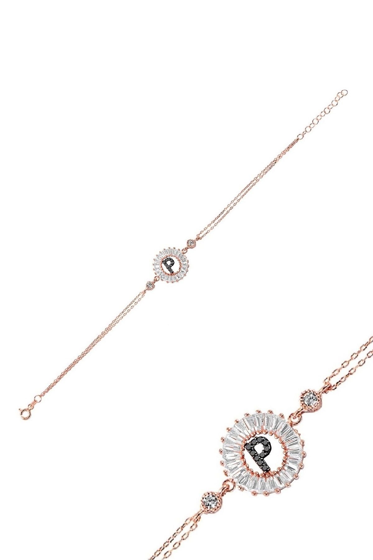 Öze Dönüş – P Harfi Gümüş Bileklik | Rose Gold Kaplamalı