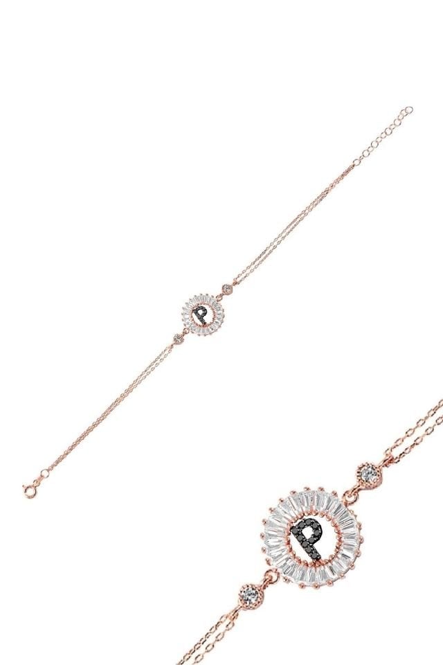 Öze Dönüş – P Harfi Gümüş Bileklik | Rose Gold Kaplamalı