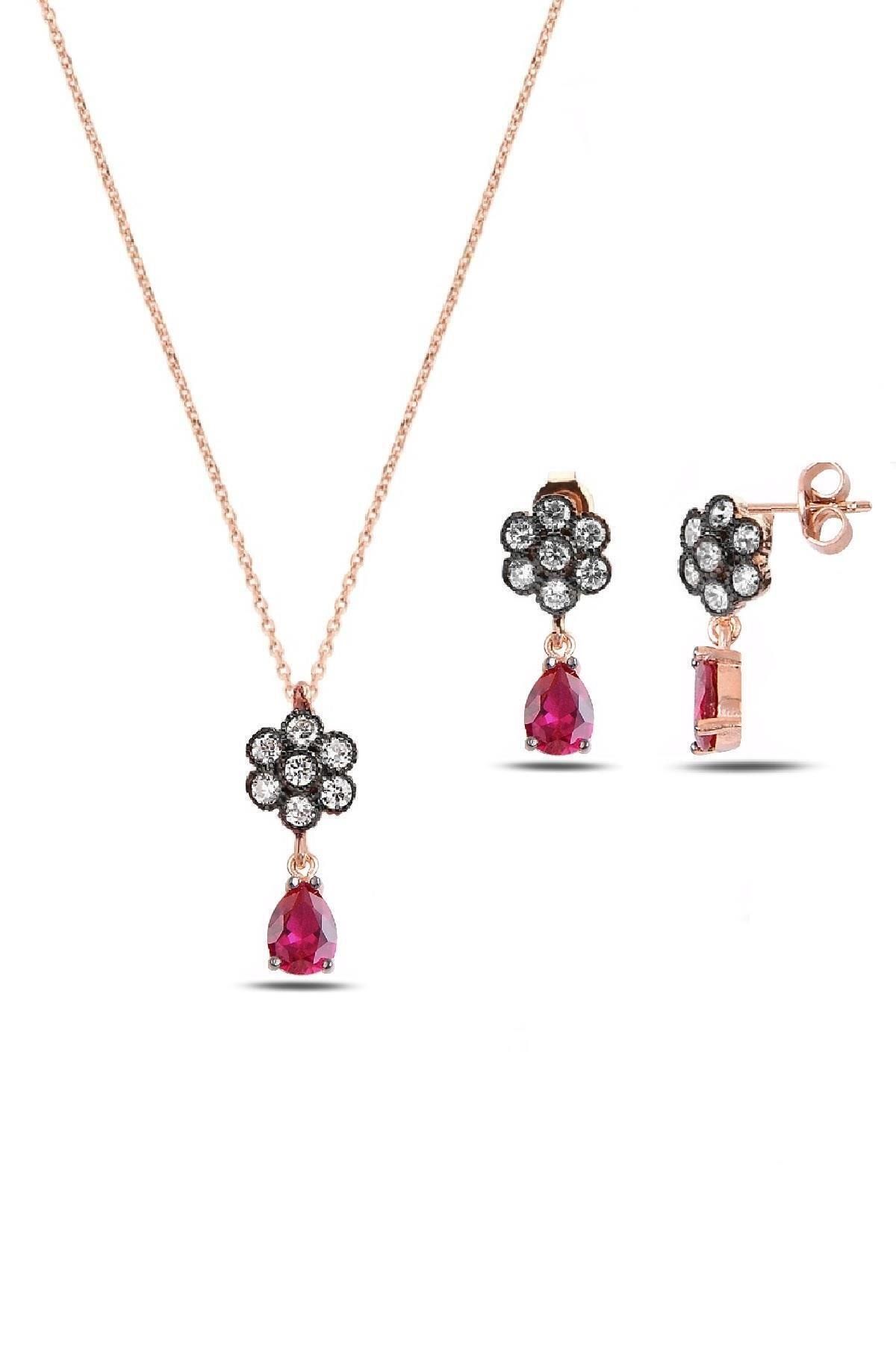 Ruby Elmas Montürlü Bahar Ikili Takı Seti
