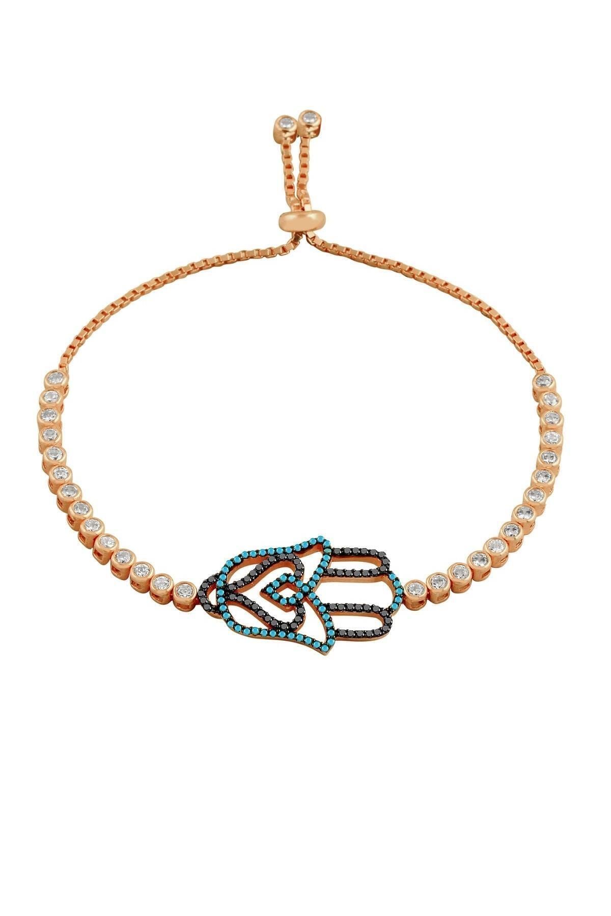 Fatma Ana Eli Figürlü Suyolu Bileklik – 925 Ayar Rose Gold Gümüş