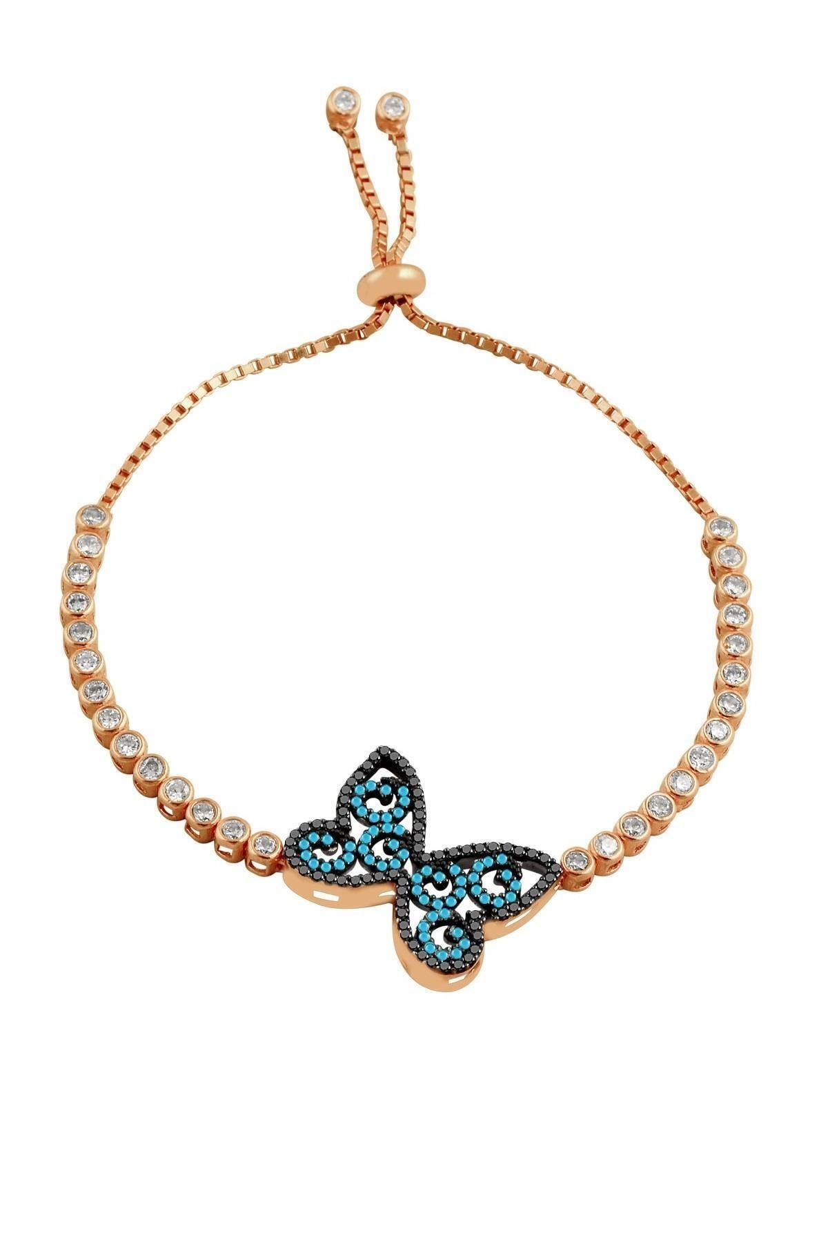 Kelebek Figürlü Suyolu Bileklik – 925 Ayar Gümüş - Rose Gold Kaplamalı