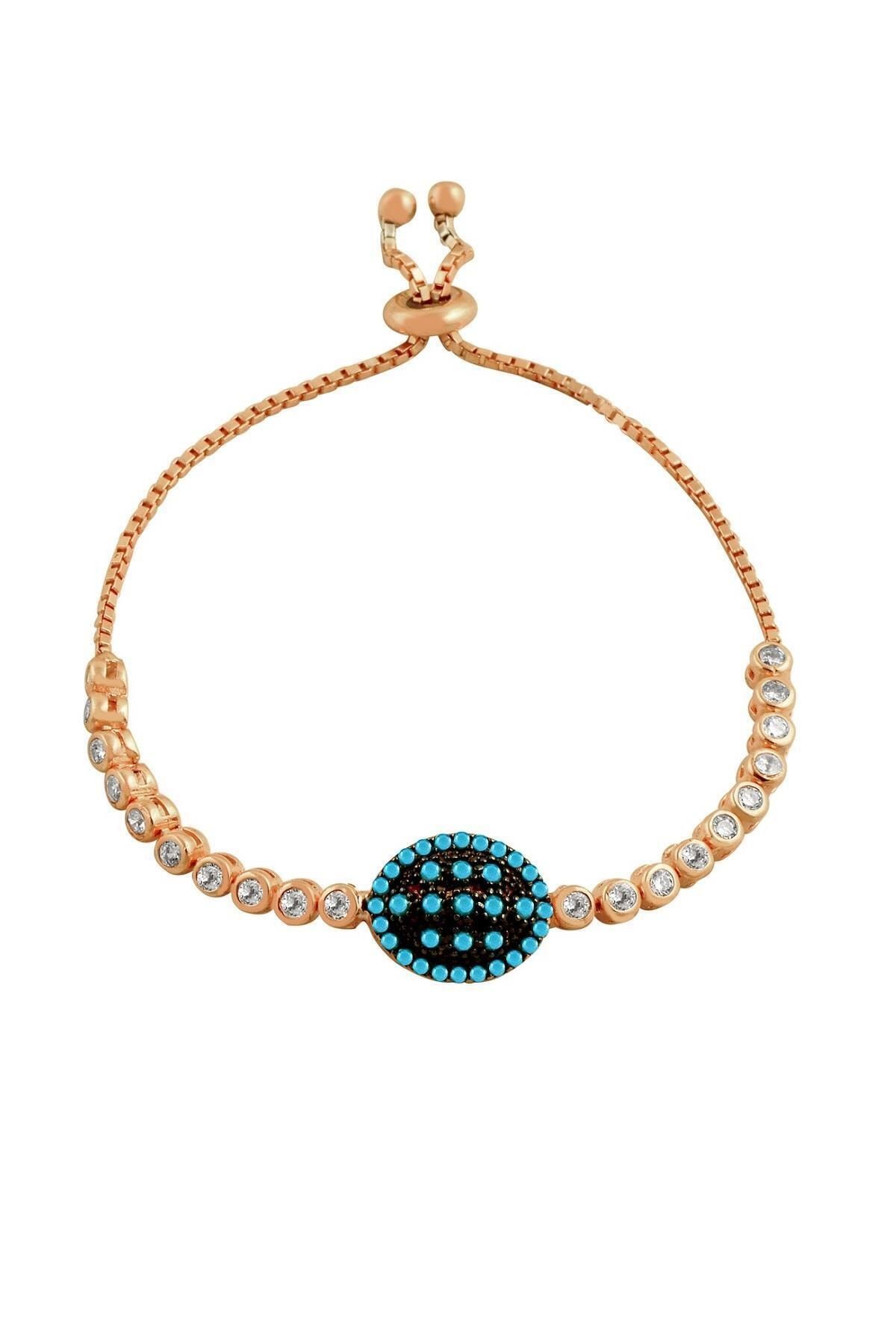 Kadın Rose Gold Turkuaz Kabuk Motifli Suyolu Bileklik