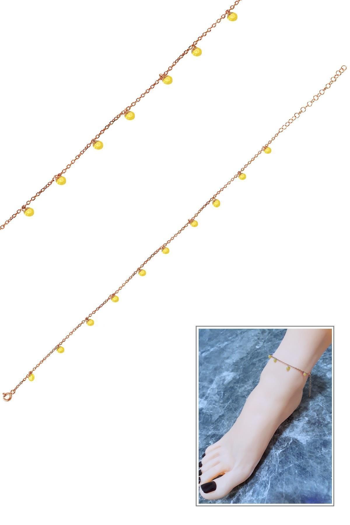 Kübik Kesim Sarı Taşlı Halhal _rose