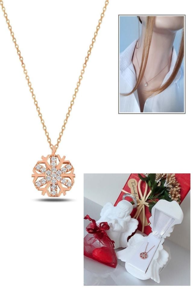 925 Ayar Gümüş Kar Tanesi Kolyeli Hediye Paketi 1