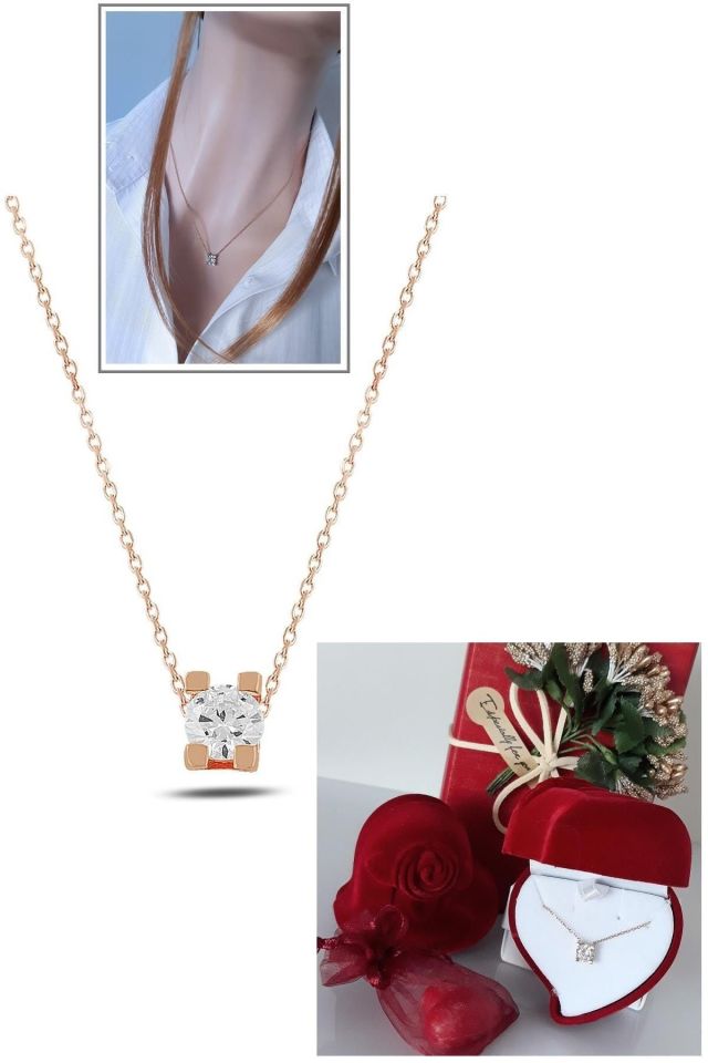 925 Ayar Gümüş Tektaş Kolyeli Hediye Paketi 2