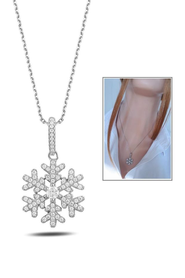 Kadın 925 Ayar Gümüş Kar Tanesi Kolye