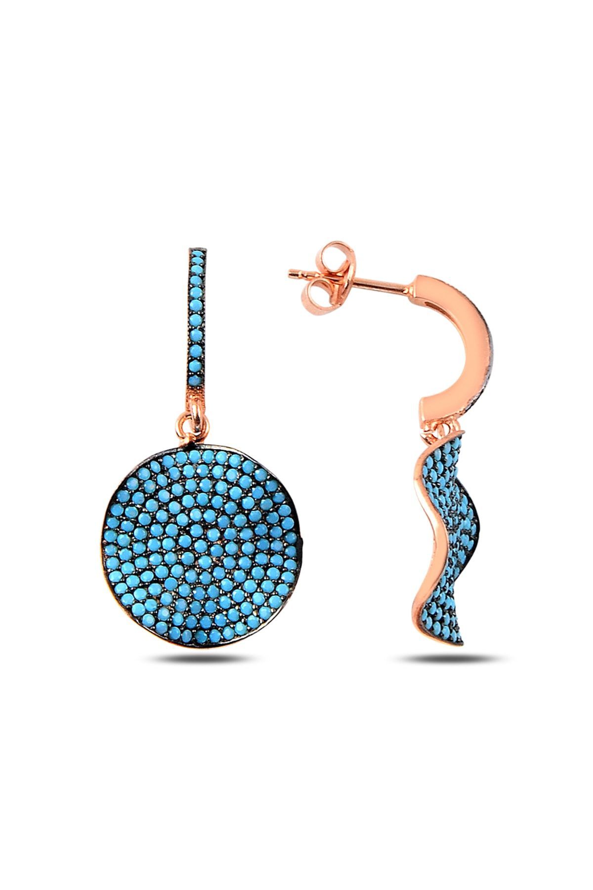 Kadın Mavi Nervürlü Daire Firuze Küpe RMS20141