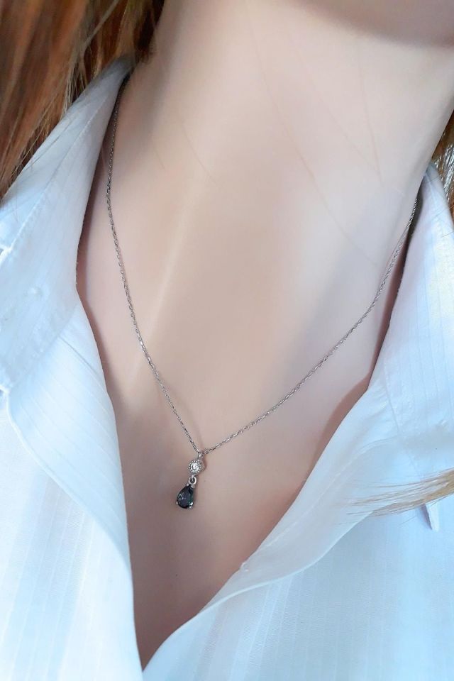 Kadın Gümüş Elmas Montürlü Topaz Damla Ikili Takı Seti