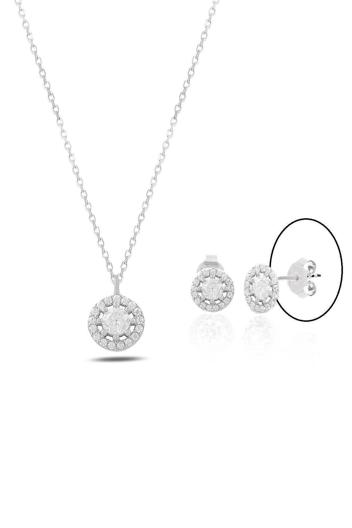 Kadın Coronet Tektaş Kolye Ve Küpe İkili Takı Seti