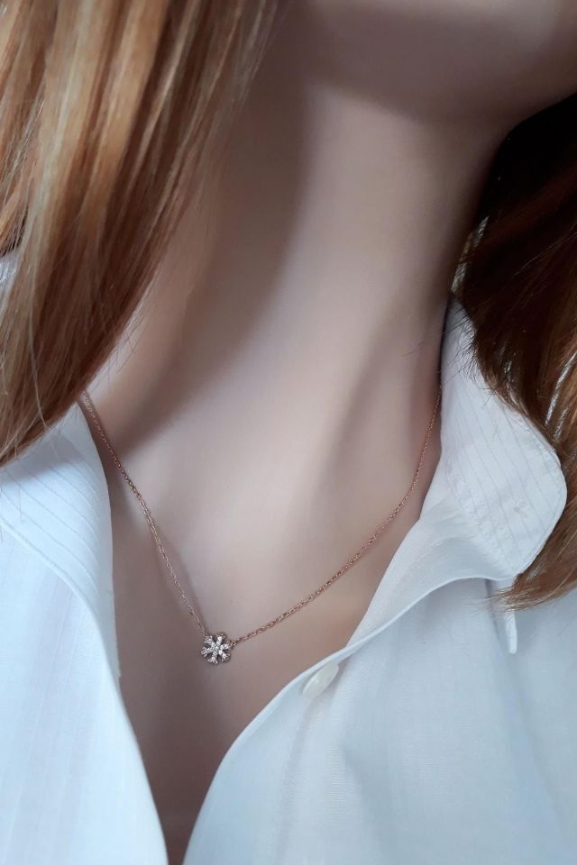 Minimal Kar Tanesi İkili Takı Seti - 925 Ayar Gümüş ve Rose Altın Kaplama