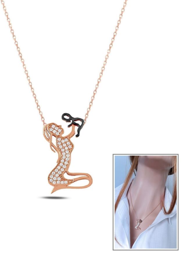 Anne ve Bebek Figürlü Kolye - 925 Ayar Gümüş - Rose Gold Kaplama