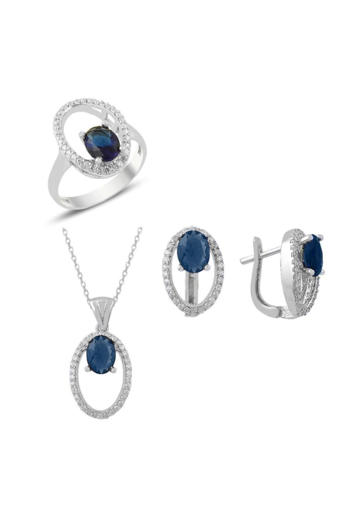 Kadın Lacivert Zirkon Anturaj Üçlü Set