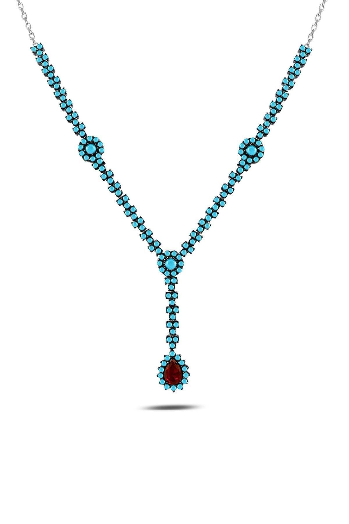 Fuşya Damla Taşlı Firuze Gerdanlık Kolye