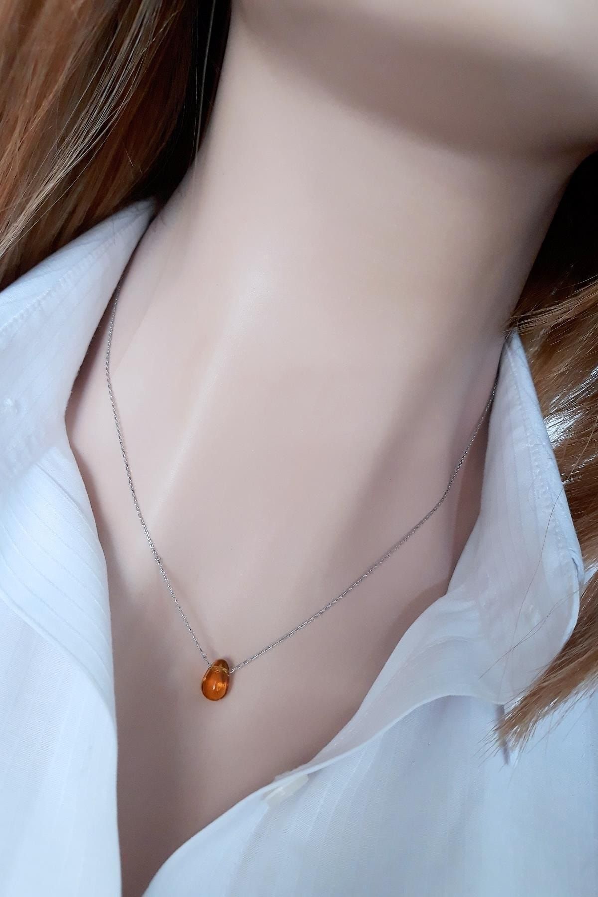 Kadın Bal Rengi Su Damlası Kolye