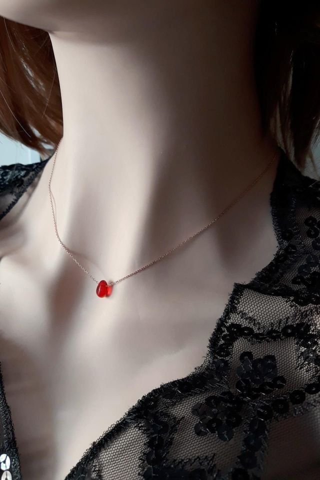 Kadın Rose Kırmızı Su Damlası Kolye