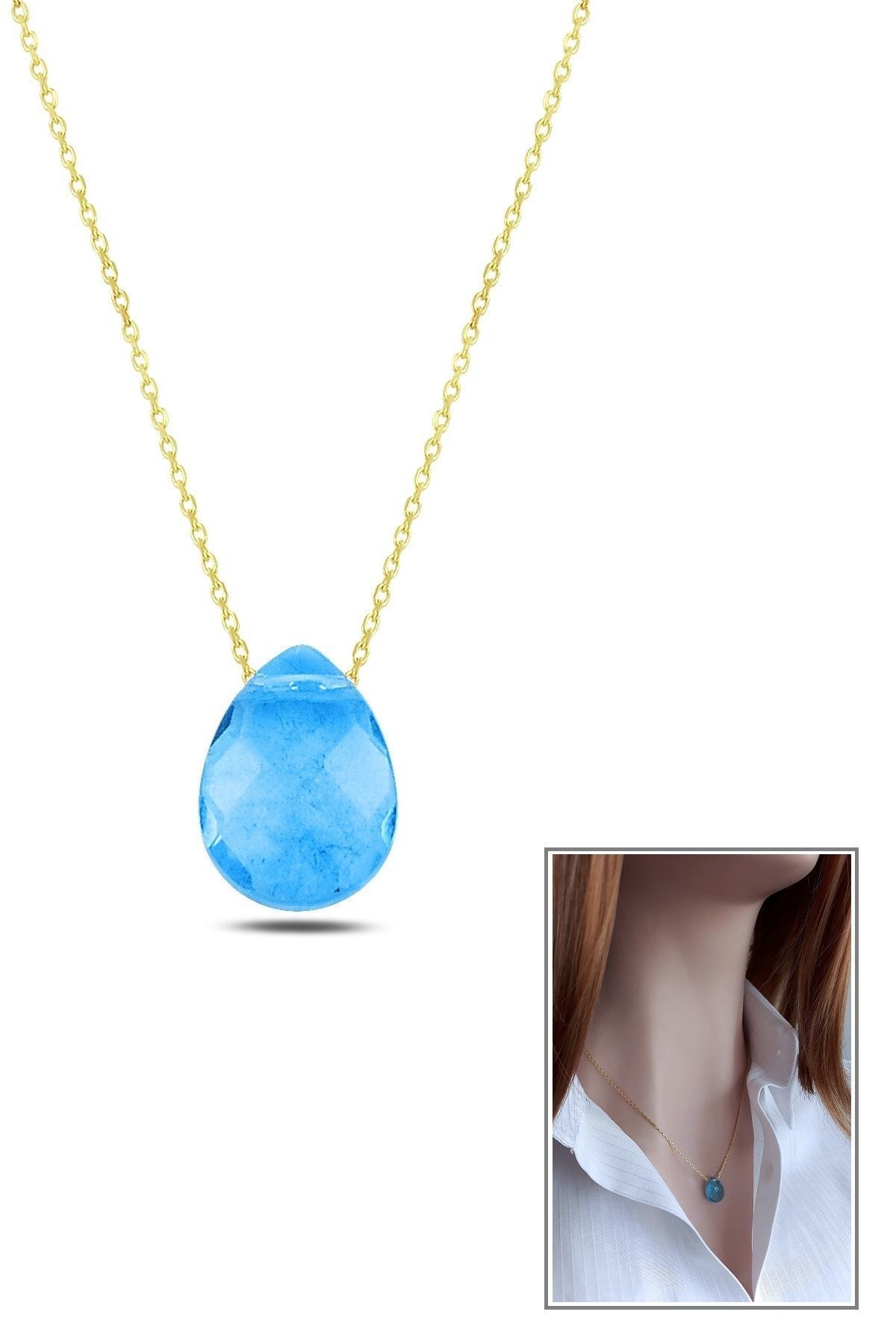 Kadın Yosun Yeşili Kristal Damla Kolye RGK30471