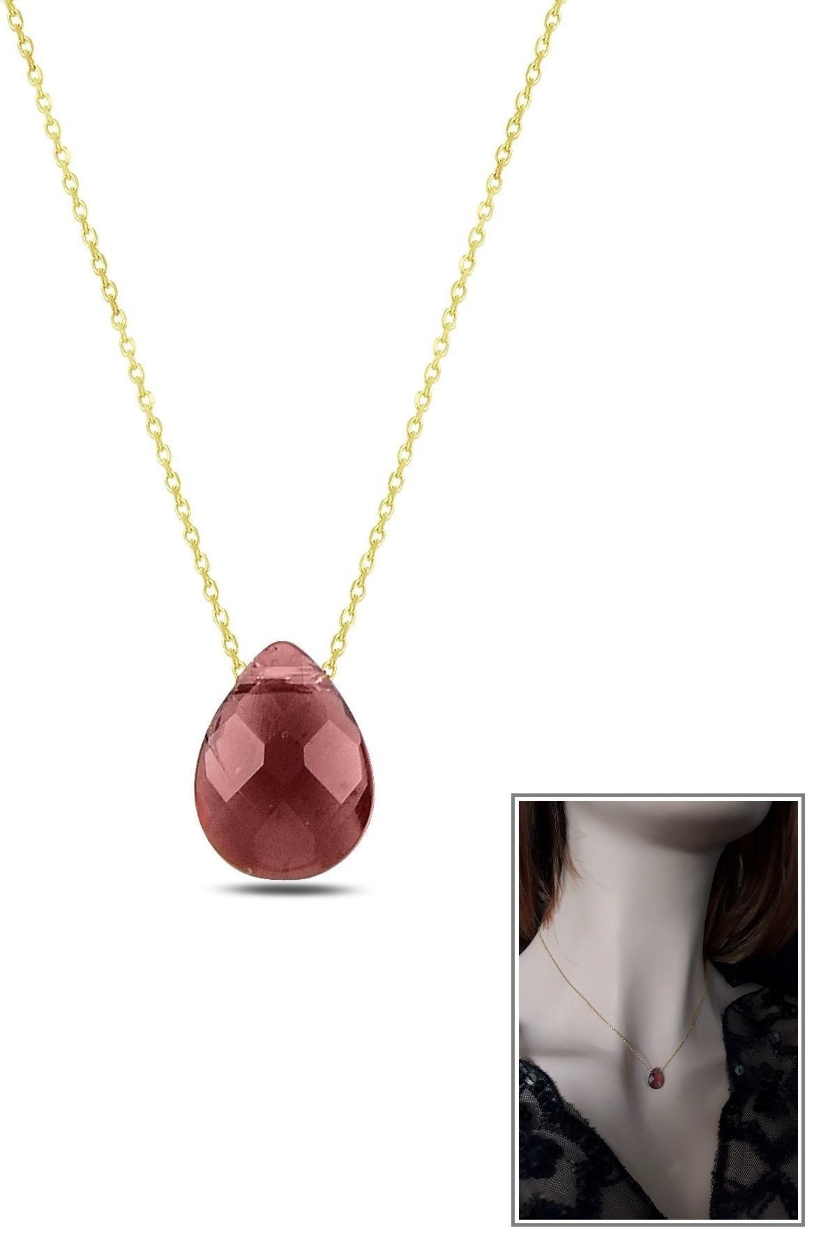 Kadın Yosun Yeşili Kristal Damla Kolye RGK30473