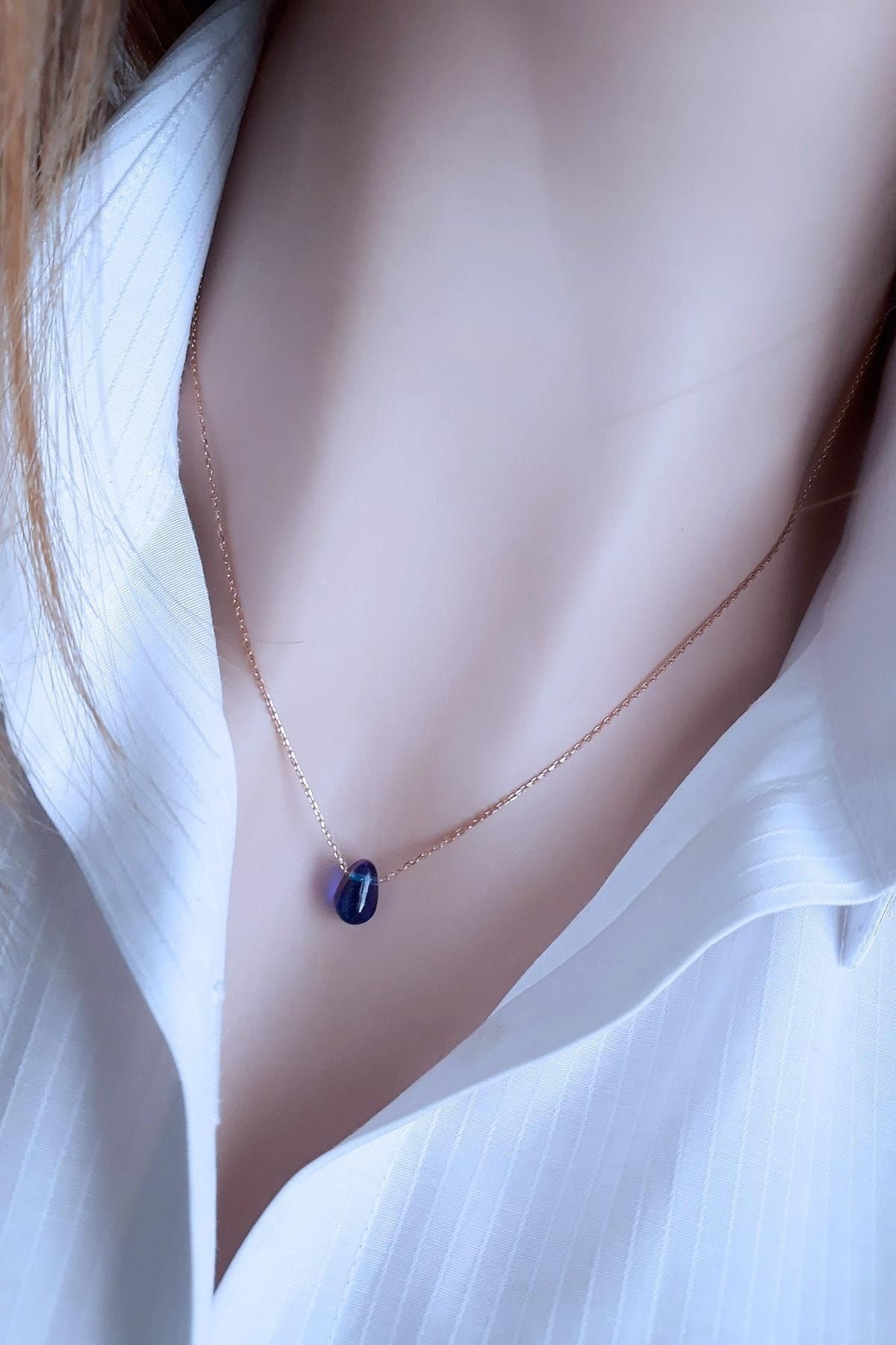 Degrade Su Damlası Kolye (Mavi - Mor) _rose