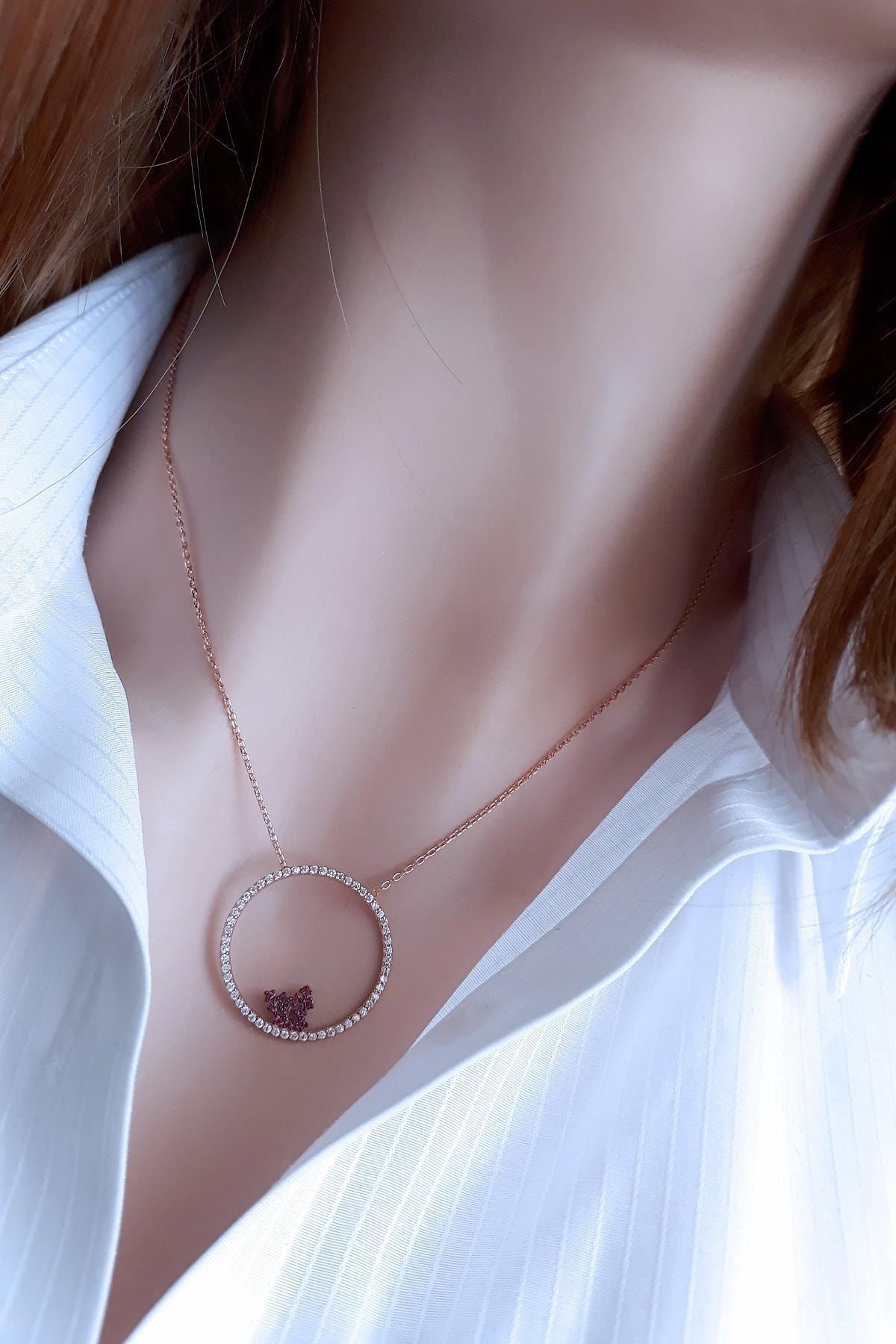 Kadın Fuşya Kelebek Kolye