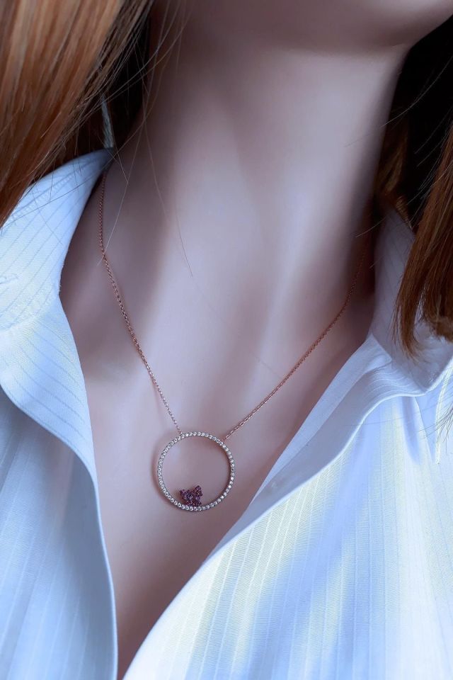 Kadın Fuşya Kelebek Kolye