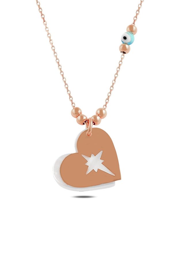 Sedef Taşlı Rose Gold Kalp Kolye | 925 Ayar Gümüş Şıklığı