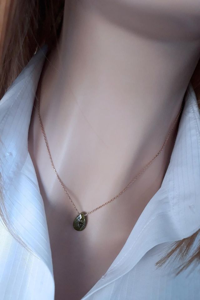 Kadın Rose Yosun Yeşili Şeker Kristal Damla Kolye