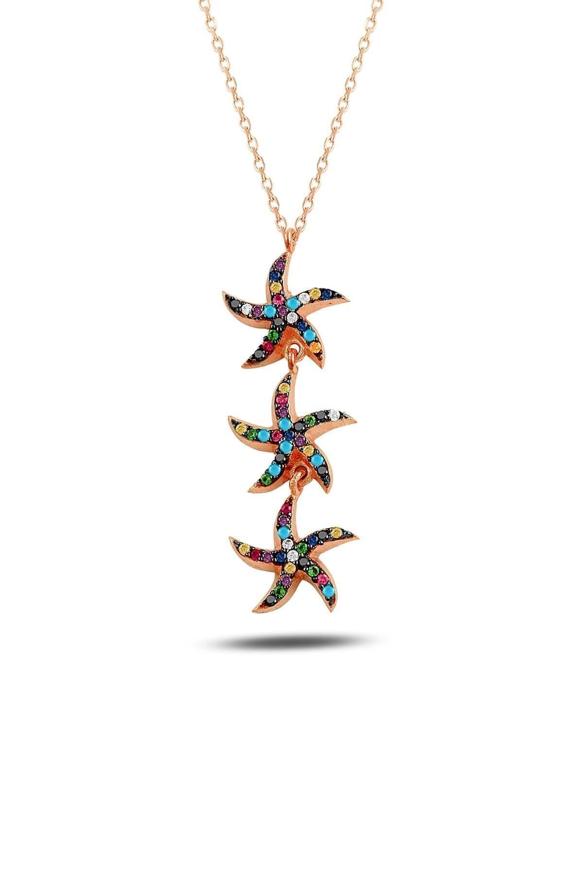 Kadın Multicolor Yıldızlar Sallantılı Kolye