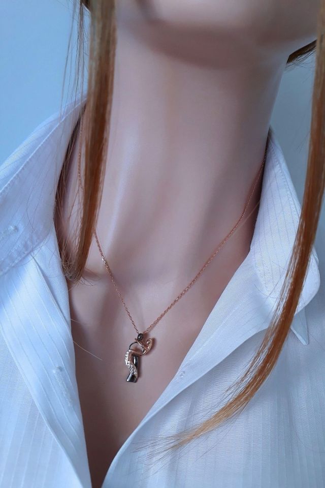 925 Ayar Gümüş Kolye – Erkek ve Kadın Silüeti, Rose Gold Kaplama - Aşıklar