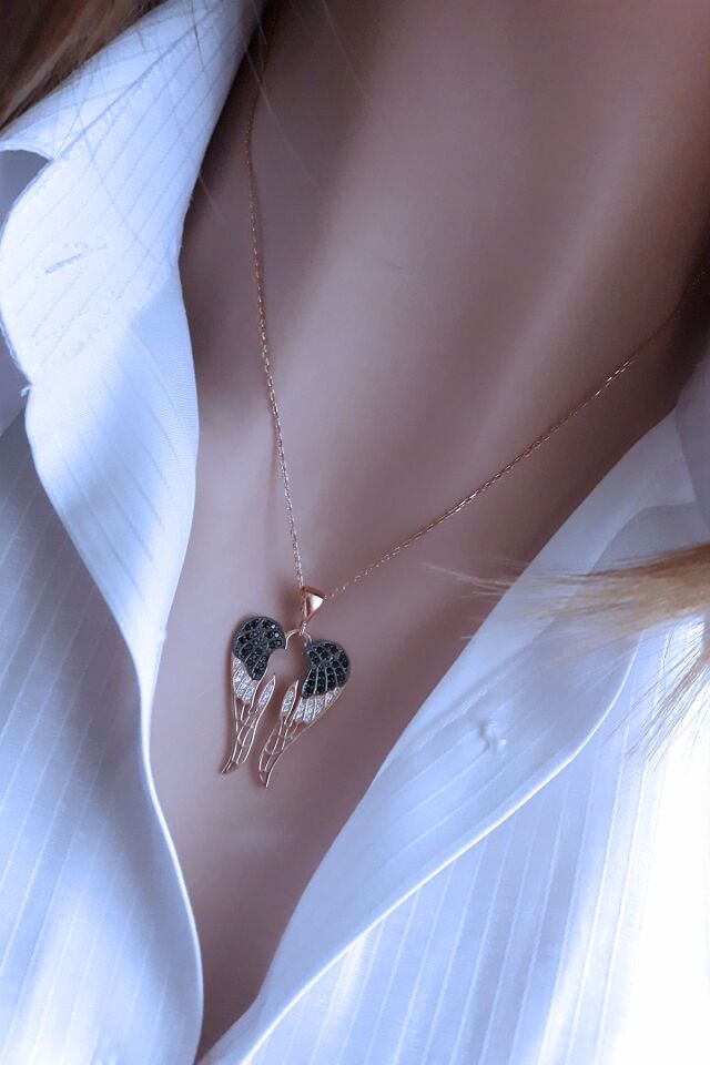 İnsan Silüetli Melek Kanadı Kolye | Rose Gold Kaplama 925 Gümüş
