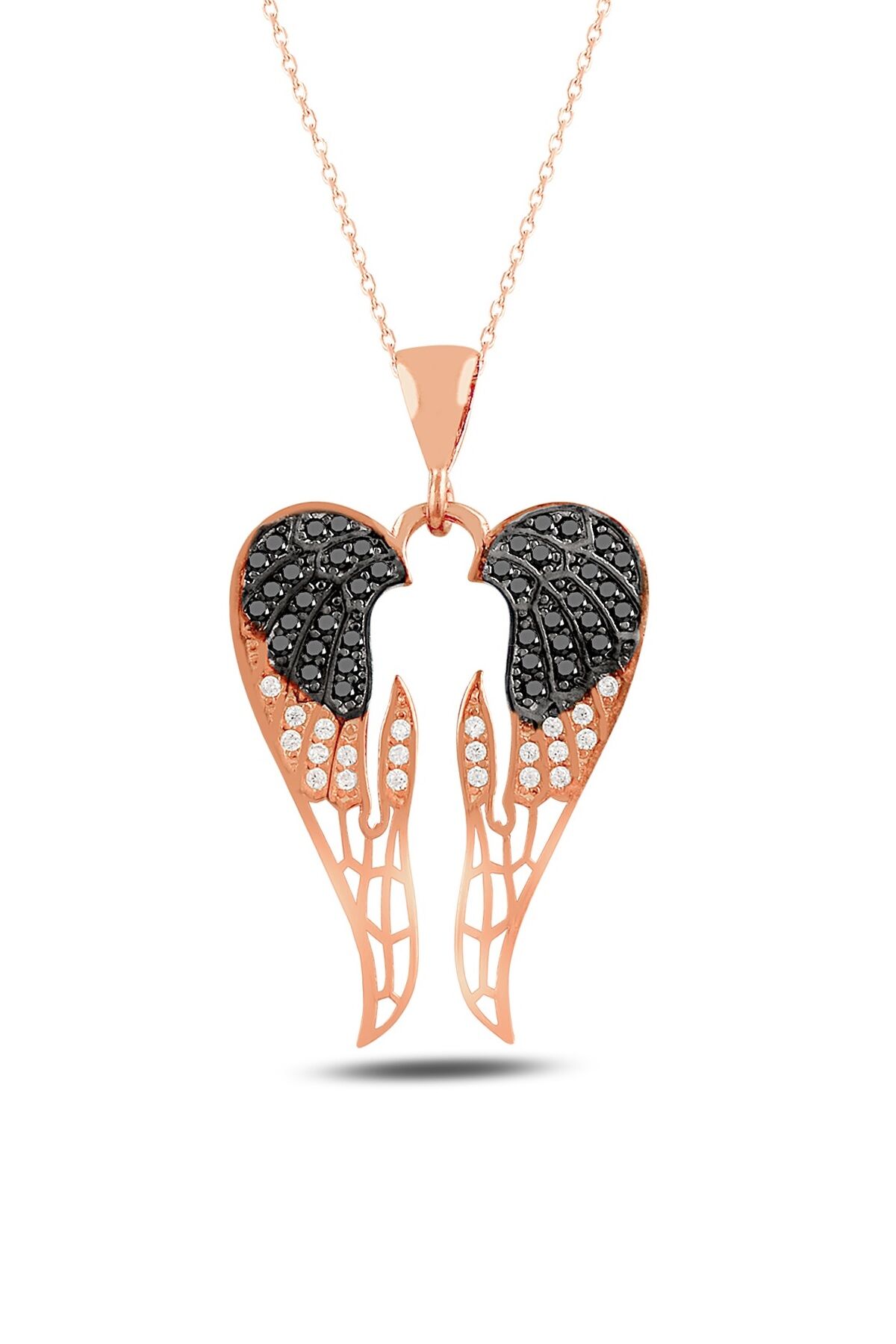 İnsan Silüetli Melek Kanadı Kolye | Rose Gold Kaplama 925 Gümüş