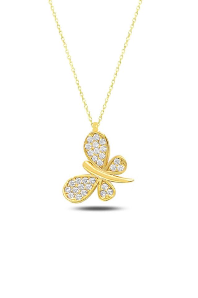 Kadın Mini Ak Kelebek 14k Altın Kaplama Kolye