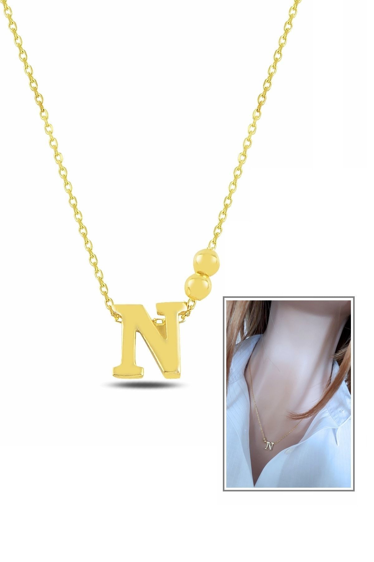 Kadın N Harfi 14k Altın Kaplama Kolye