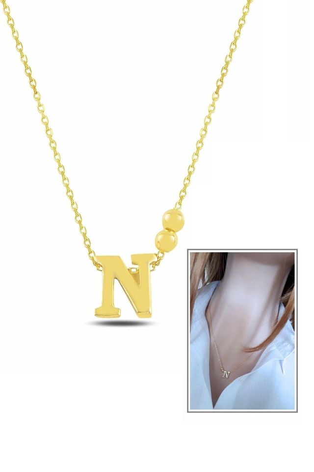 Kadın N Harfi 14k Altın Kaplama Kolye