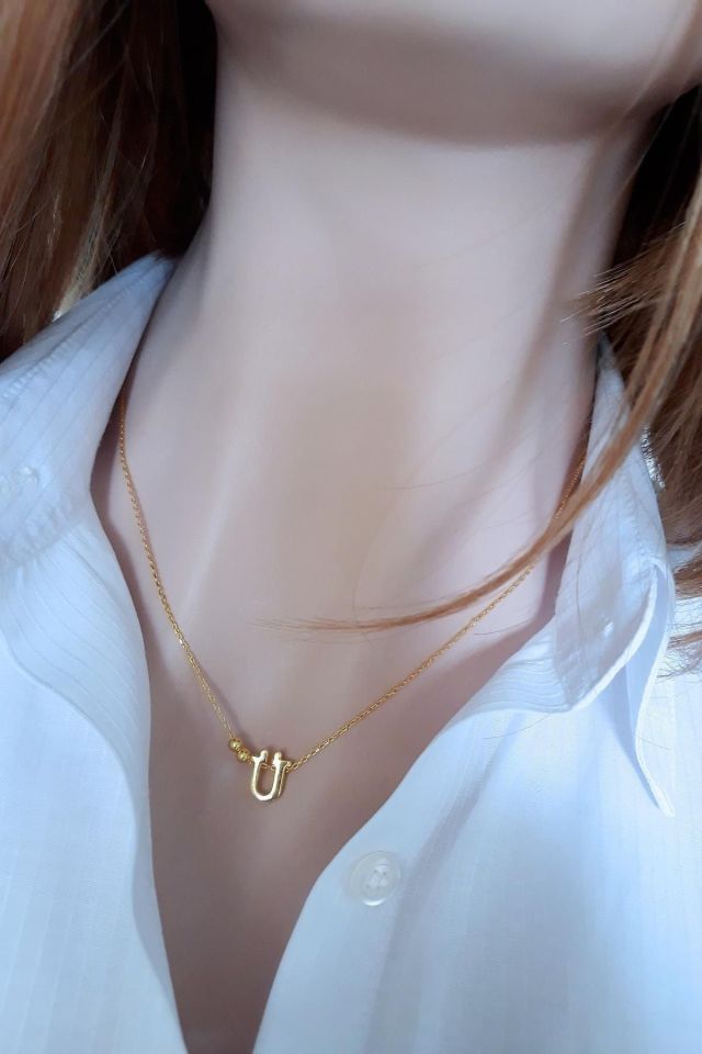 Kadın Ü Harfi 14k Altın Kaplama Kolye