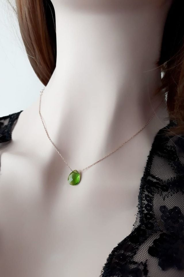 Kadın Yeşil Kristal Damla Kolye Rose RGK30418