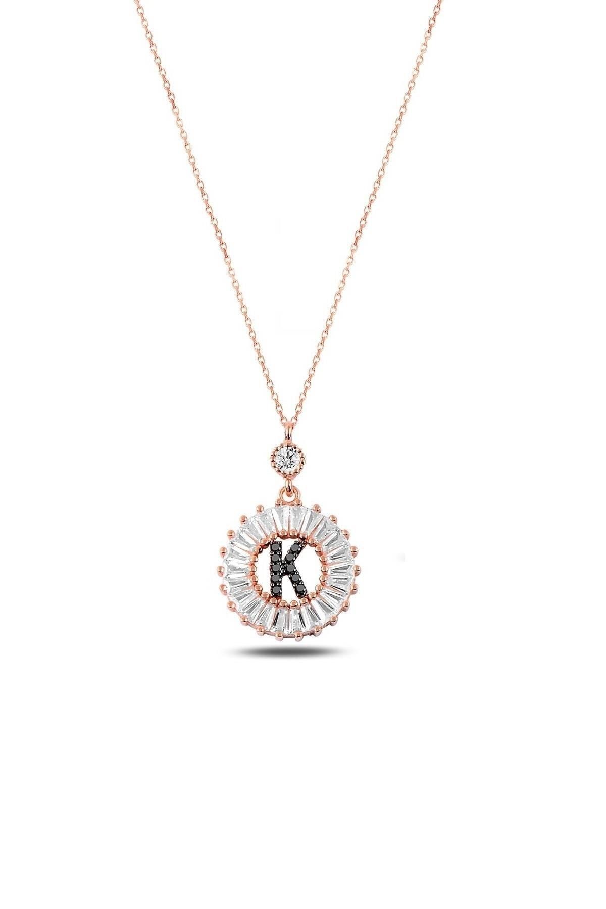 Kadın Öze Dönüş Baget Taşlı Rose K Harfi Kolye